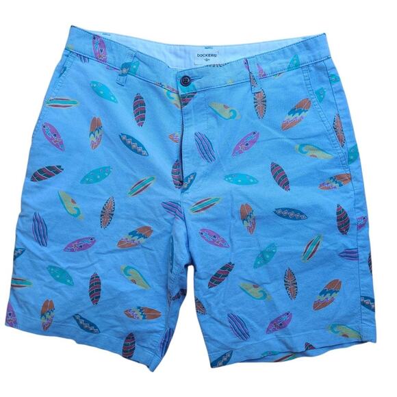 Dockers Other - Dockers Surfboard Print Shorts Blue Beach Summer Chino Shorts Men's Size 32